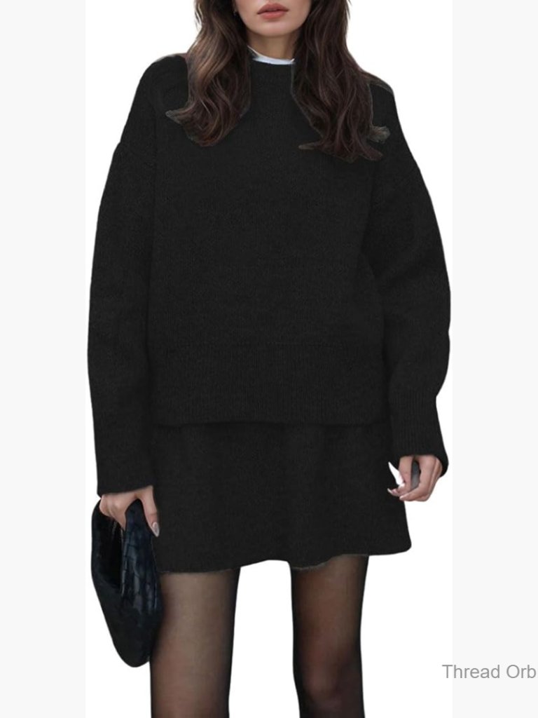 Loose Fit Pullover Sweater And Knit Mini Skirt 2-Piece Set